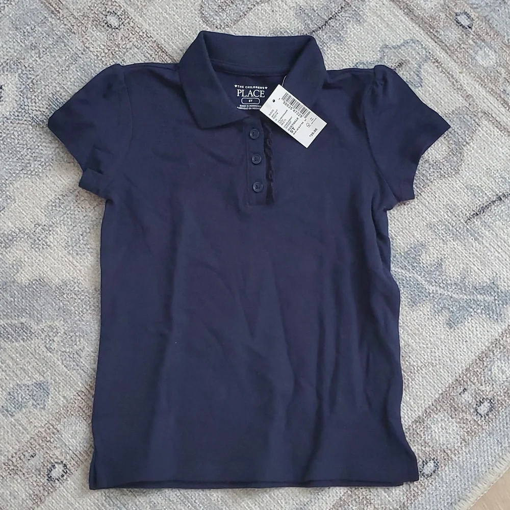 NWT The Children's Place Navy Ruffle Polo Uniform Shirt Sz5T